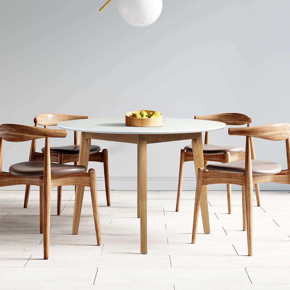 Levede Dining Table Round Rubberwood Base 120cm White 120 CM-2018816940402937862