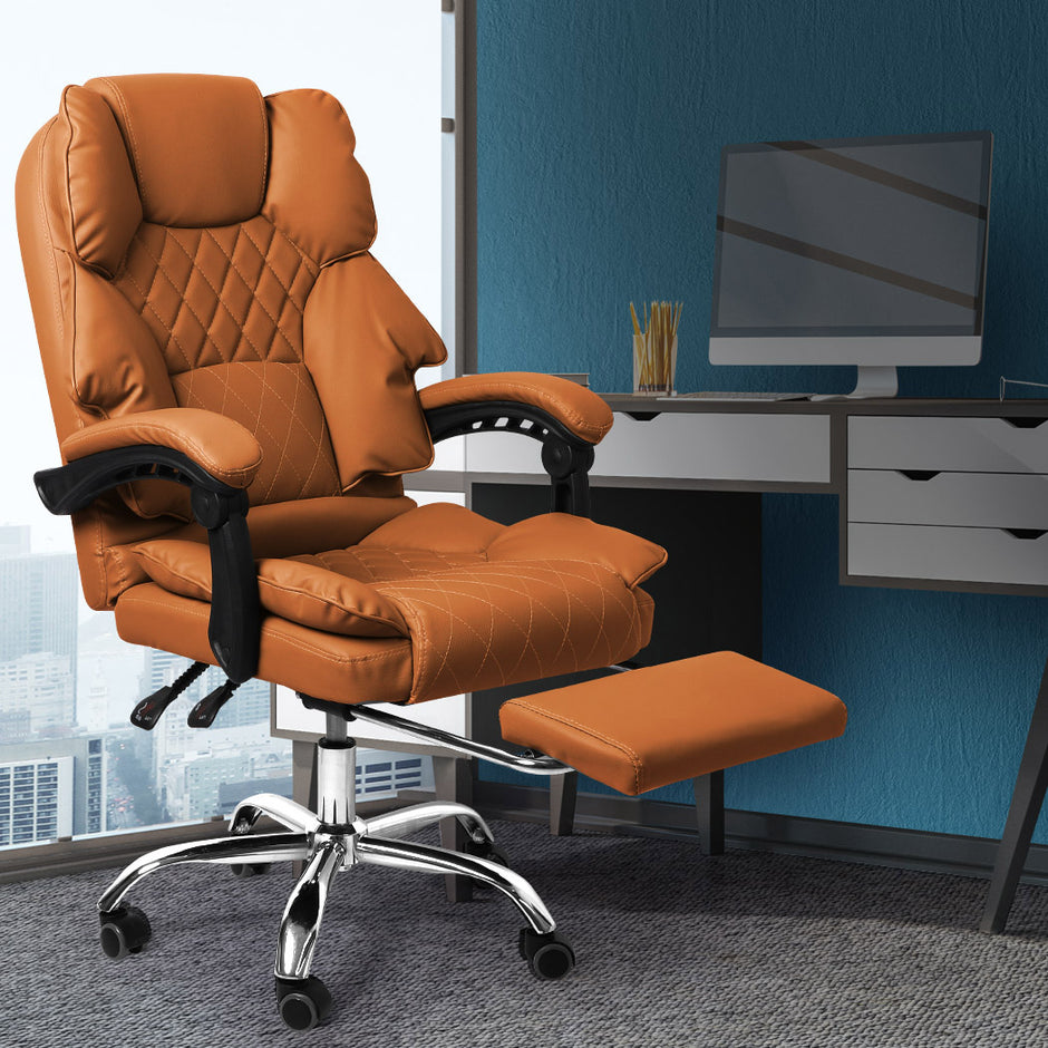 Levede Gaming Chair Office Computer Brown Footrest-2018816909402836998