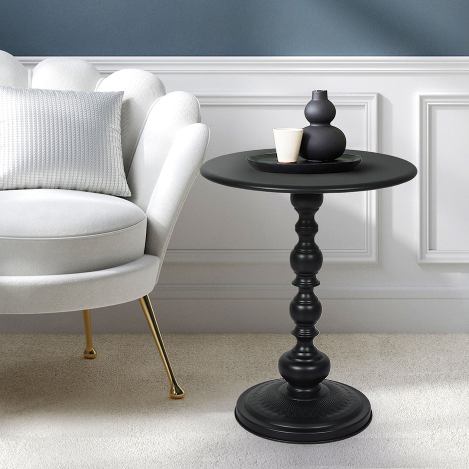 Levede Side Table Vintage End Round Black-2018816842147172358