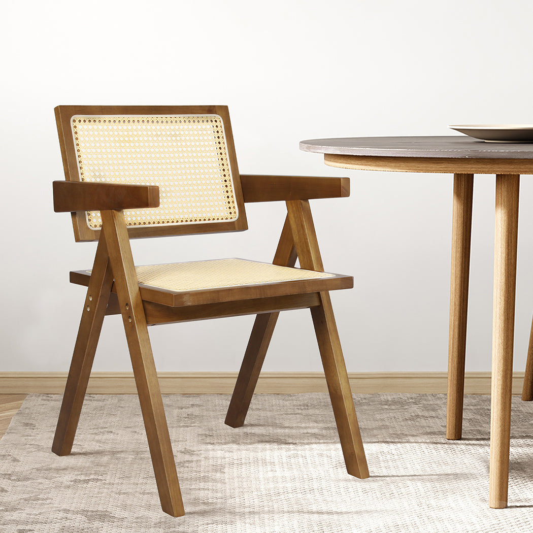 Levede 1x Walnut Wicker Armchair Dining Chair-2018816871729598471