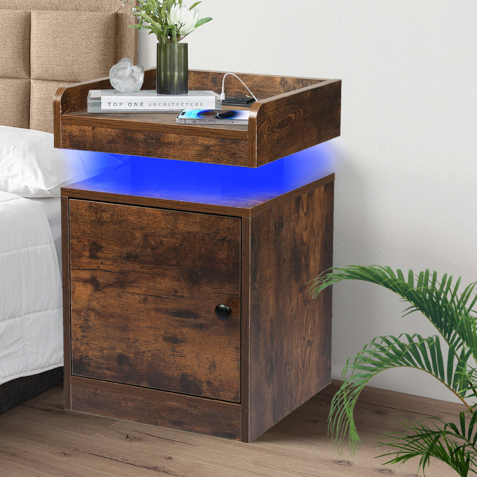 Levede Bedside Table USB Charger Outlet RGB Oak-2006732841915912199