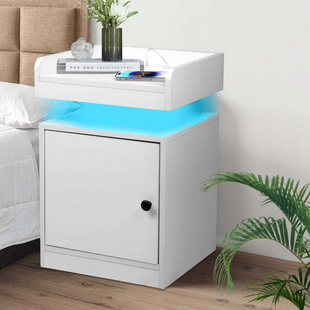 Levede Bedside Table USB Charger Outlet RGB White-2006732842117238791