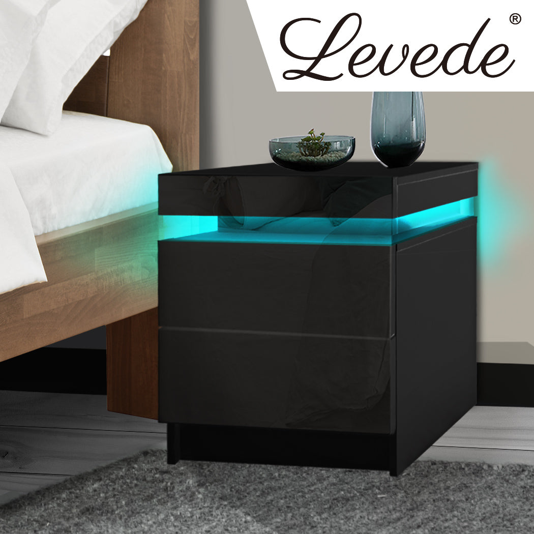 Levede Bedside Tables Side Table 2 Drawers Black-2006733164113956870