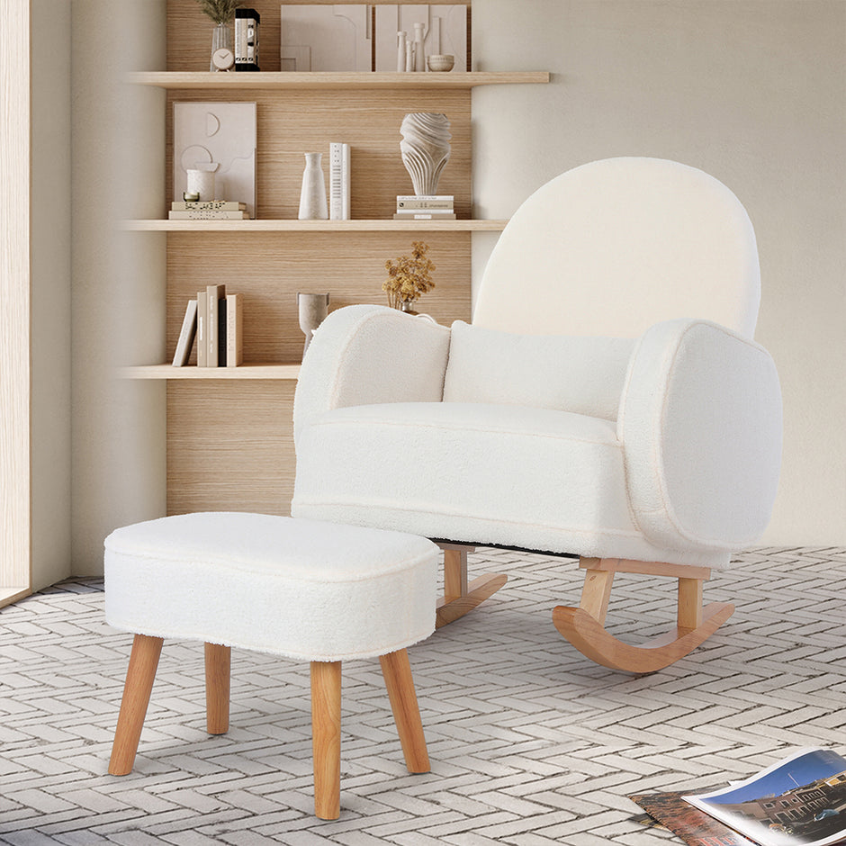 Levede Fleece Rocking Chair with footstool-2006732837268623366