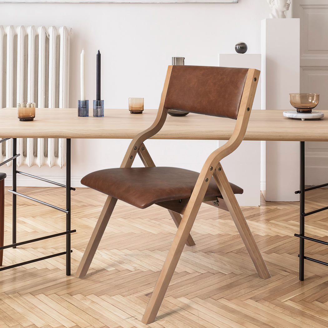 Levede 2x Dining Chairs Foldable PU Brown-2018816903035883526