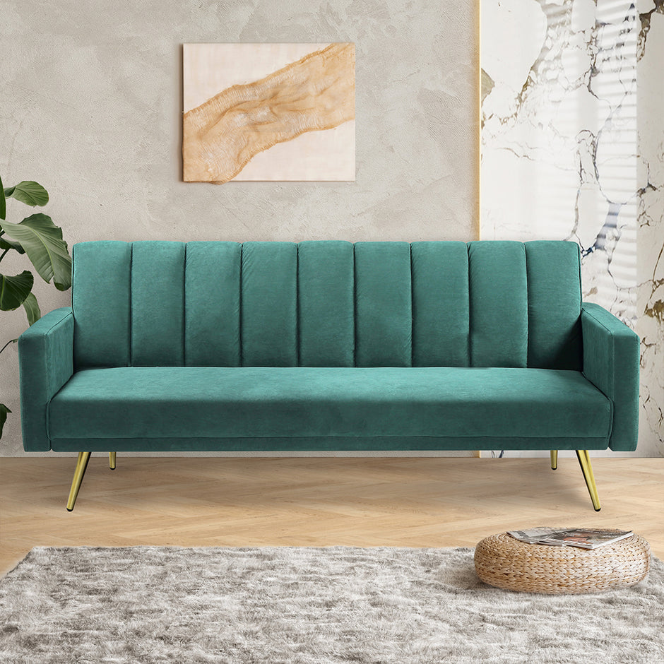 Levede Sofa Bed Convertible Velvet Lounge Recliner Couch Sleeper 3 Seater Green-2006732804997648390