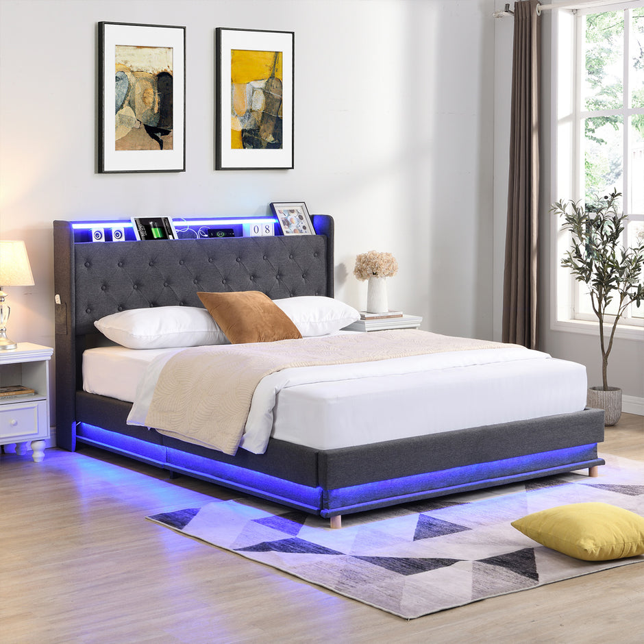 Levede Queen Bed Frame Gas Lift LED Light-2006732862950346758
