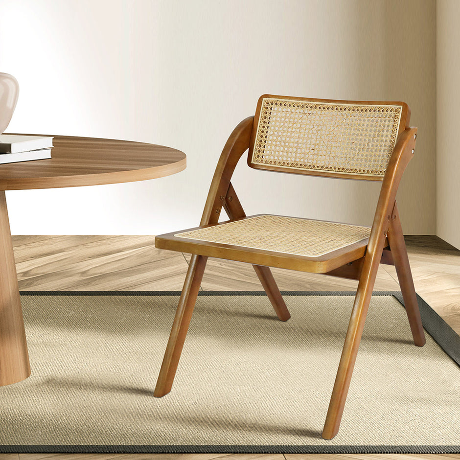 Levede 2X Foldable Rattan Dining Chairs Walnut-2006733269277741062