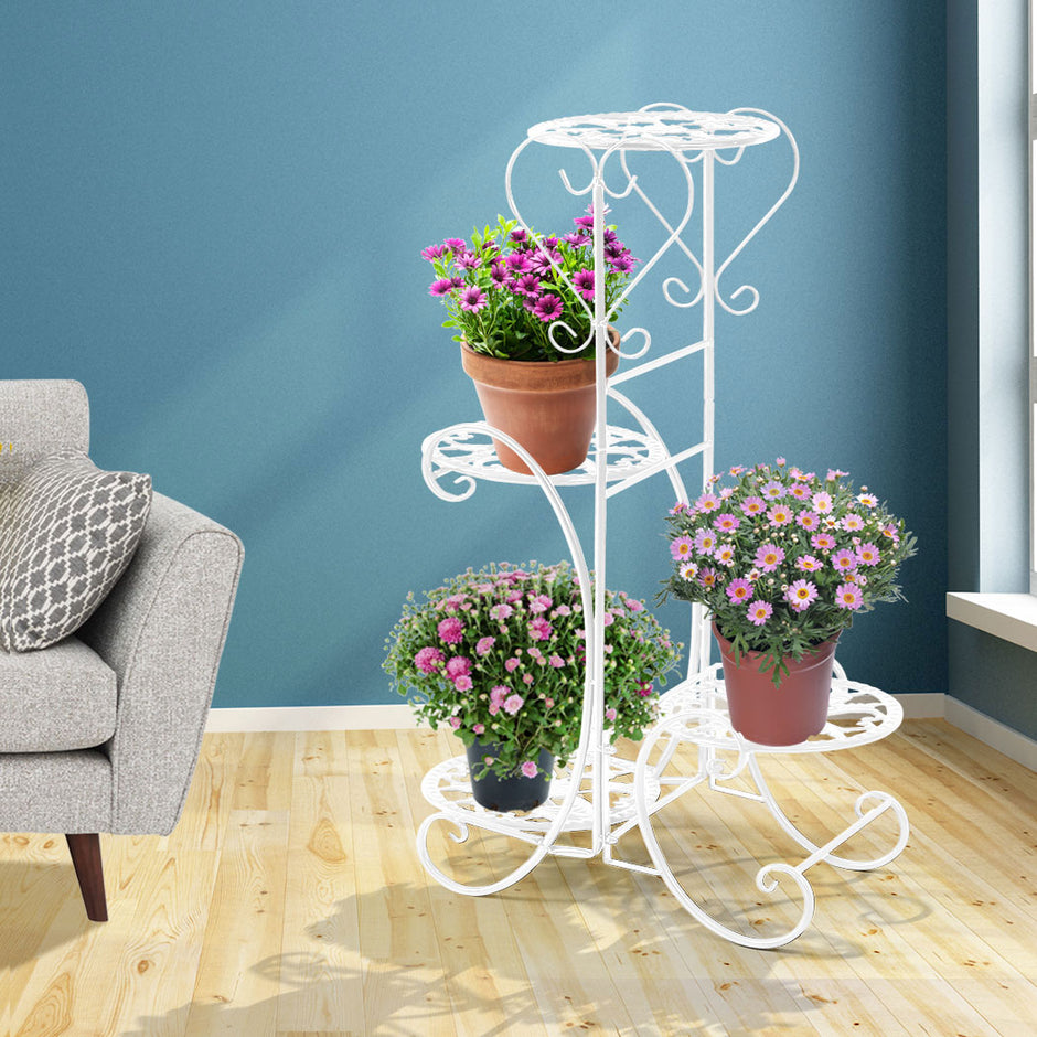 Levede Plant Stand Outdoor Indoor Metal White-2006732928452792326