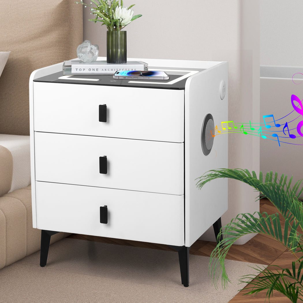 Levede Bedside Table LED Lights Drawers Storage-2006732842519891975