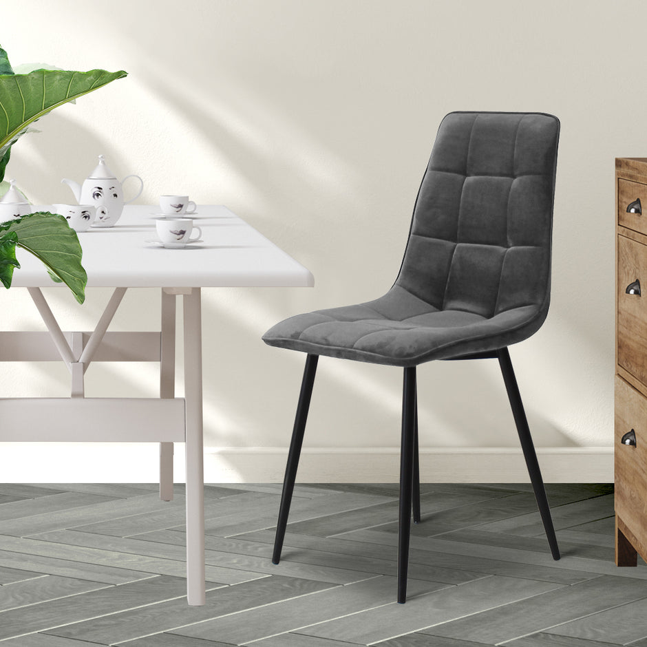 Levede 4x Dining Chairs Kitchen Velvet Grey-2006733264500428806