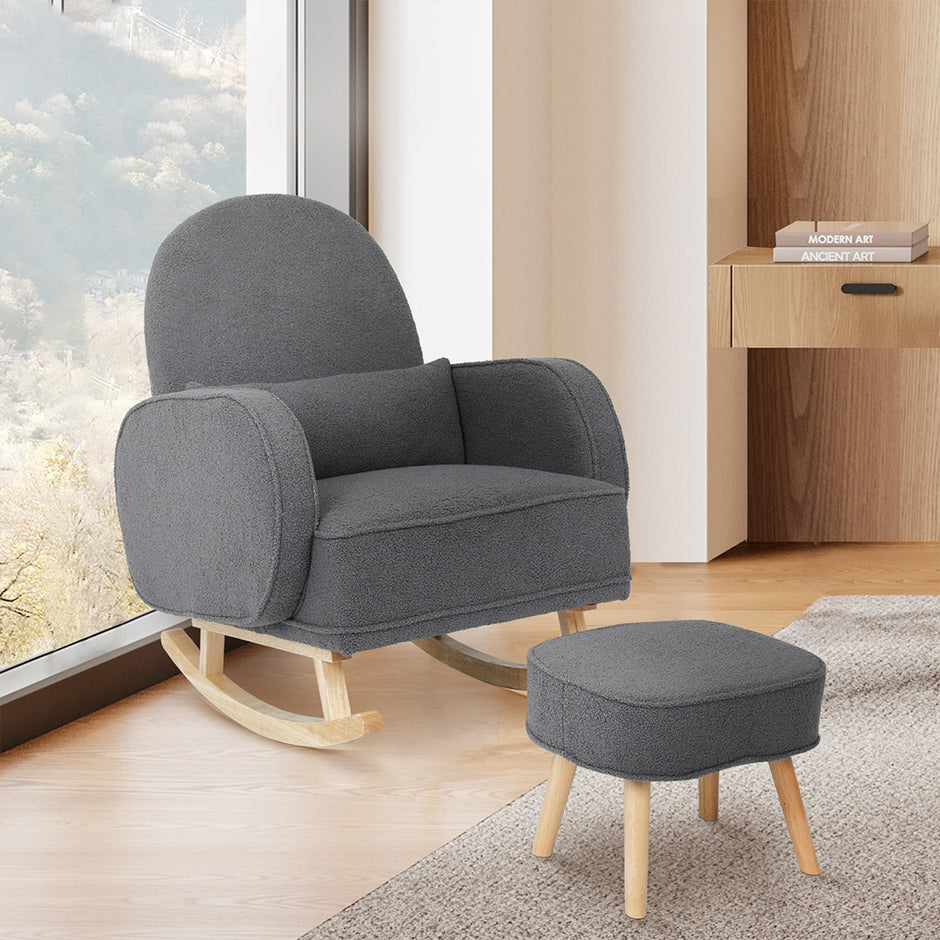 Levede Fleece Rocking Chair with footstool-2006732864741314566