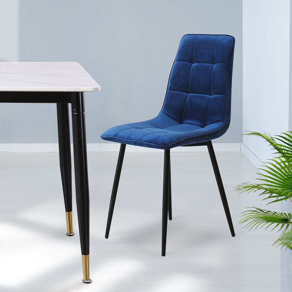 Levede 4x Dining Chairs Kitchen Velvet Blue-2006732723590402054