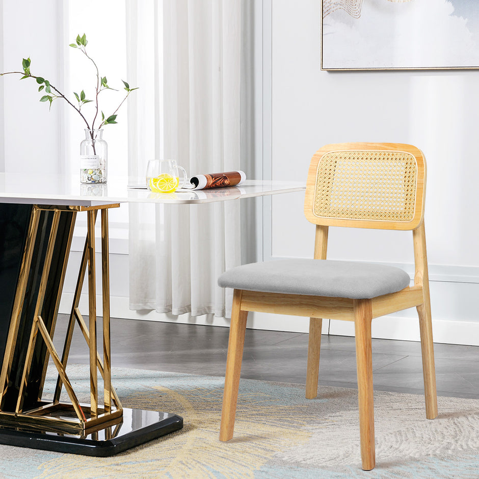 Levede 2x Dining Chair Wood Rattan Armless Natural-2006732687020265478