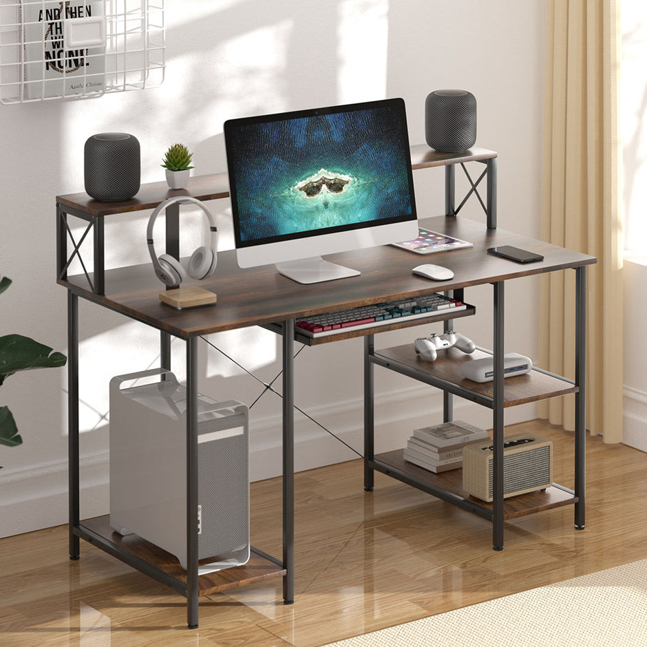 Levede Office Gaming Computer Desk Brown-2006732839713902598