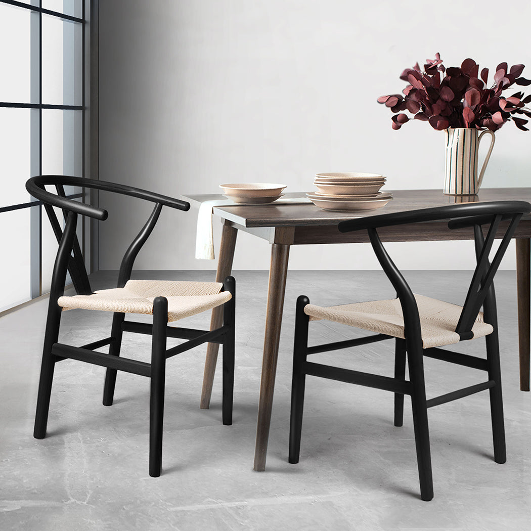 Levede 2x Dining Chairs Wooden Hans Black-2018816937357873158