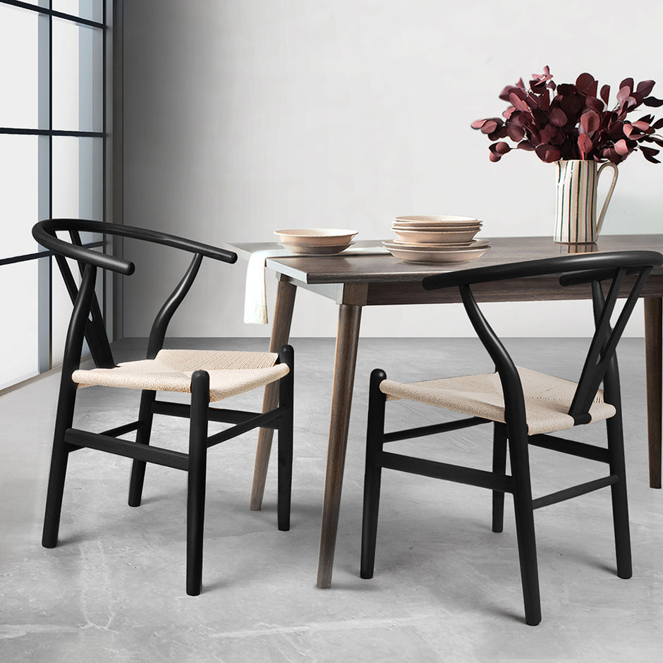 Levede 2x Dining Chairs Wooden Hans Black-2018816937357873158