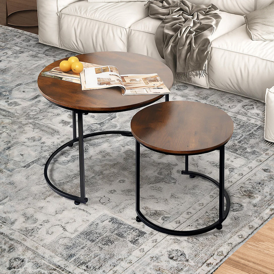 Levede Round Nesting Table Coffee Table Wood Side Table-2006732776480575494