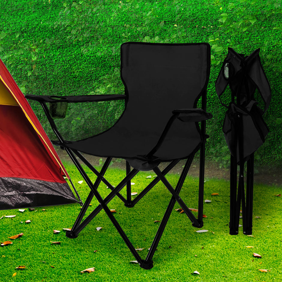 Levede 2Pcs Camping Chairs Folding Arm Black-2006733106425499654