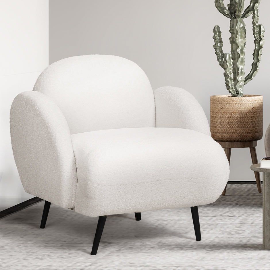 Levede Sofa Chair Fleece Upholstered Single White-2006732843727851526