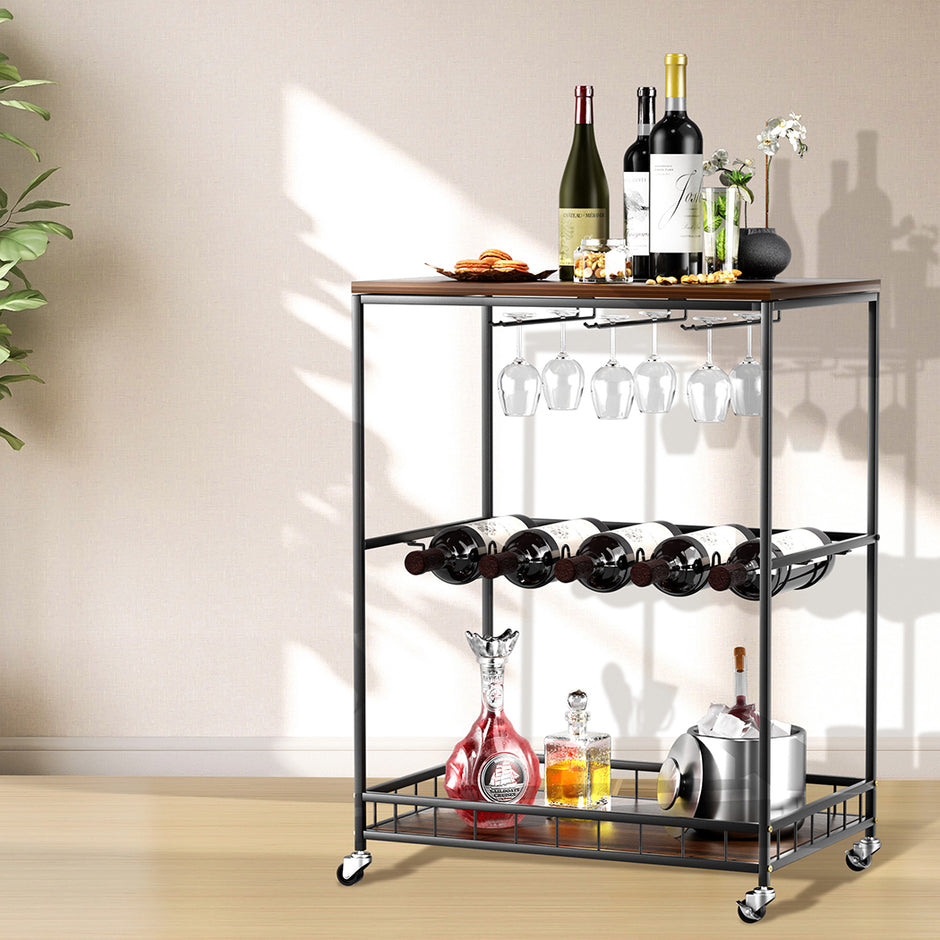 Levede Wooden Bar Cart Drinks Trolley 3 Tire-2018816826137513990