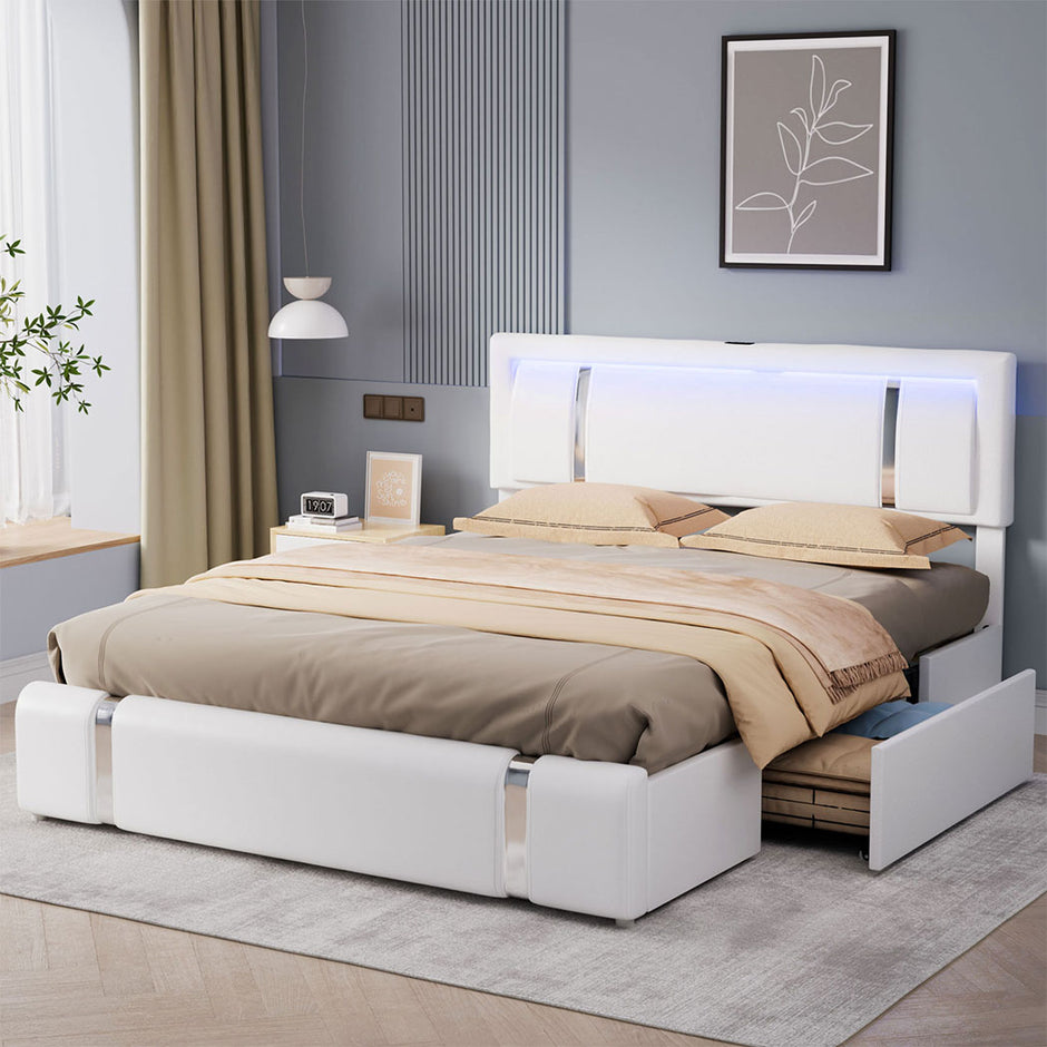Levede Queen Bed Frame With Adjustable Headboard White-2006732897008095238