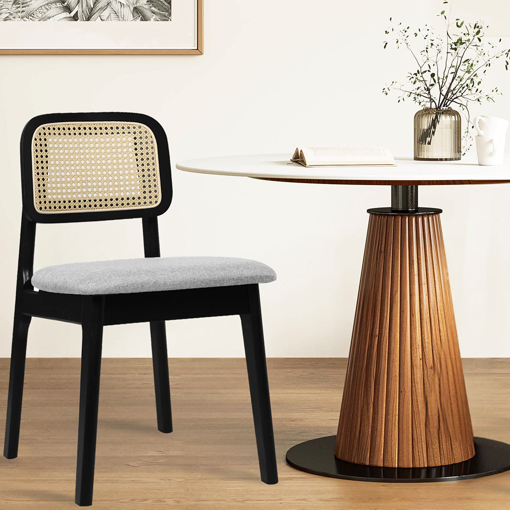 Levede Dining Chair Wood Rattan Armless Black x4-2006732736164925446