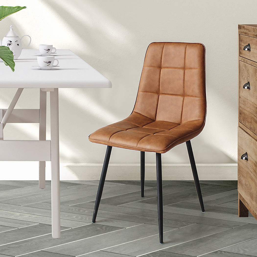 Levede 4x Dining Chairs Kitchen Chair Brown Faux Leather-2018816919456583686