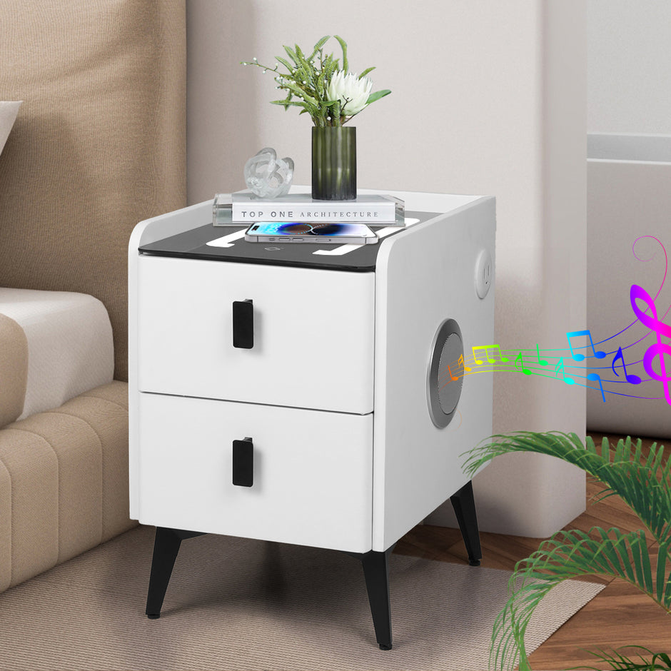 Levede Bedside Table LED Lights Drawers Storage-2006732842721218567