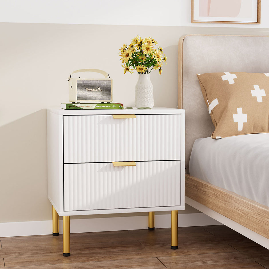 Levede Bedside Table with 2 Drawers White Metal Legs-2006732897205227527