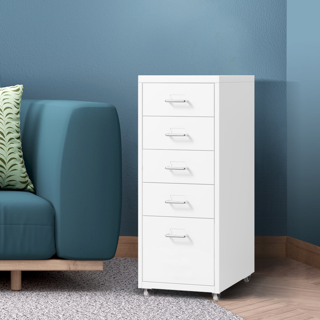 Levede 5 Drawer Office Cabinet Drawers White-2006733174390001671