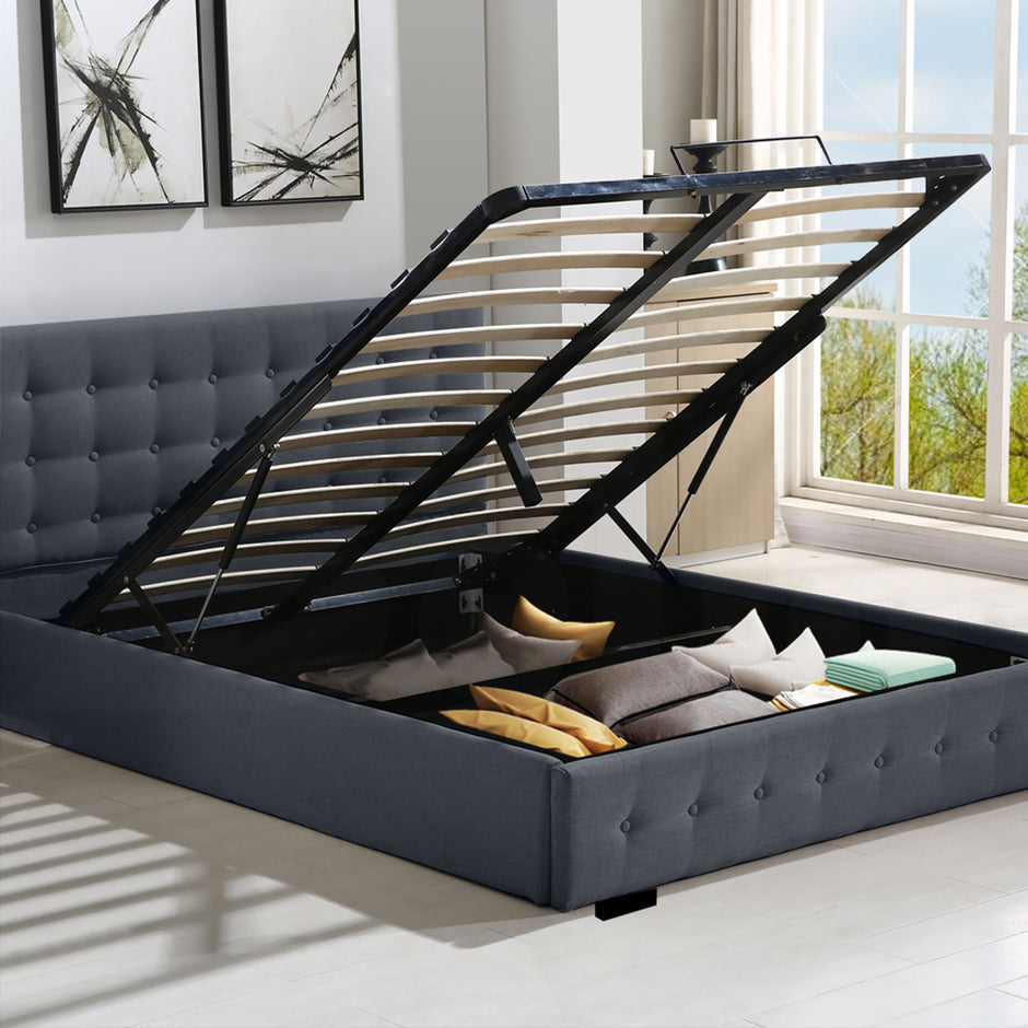Levede Fabric Bed Frame Queen Tufted Dark Grey-2006733222884544518