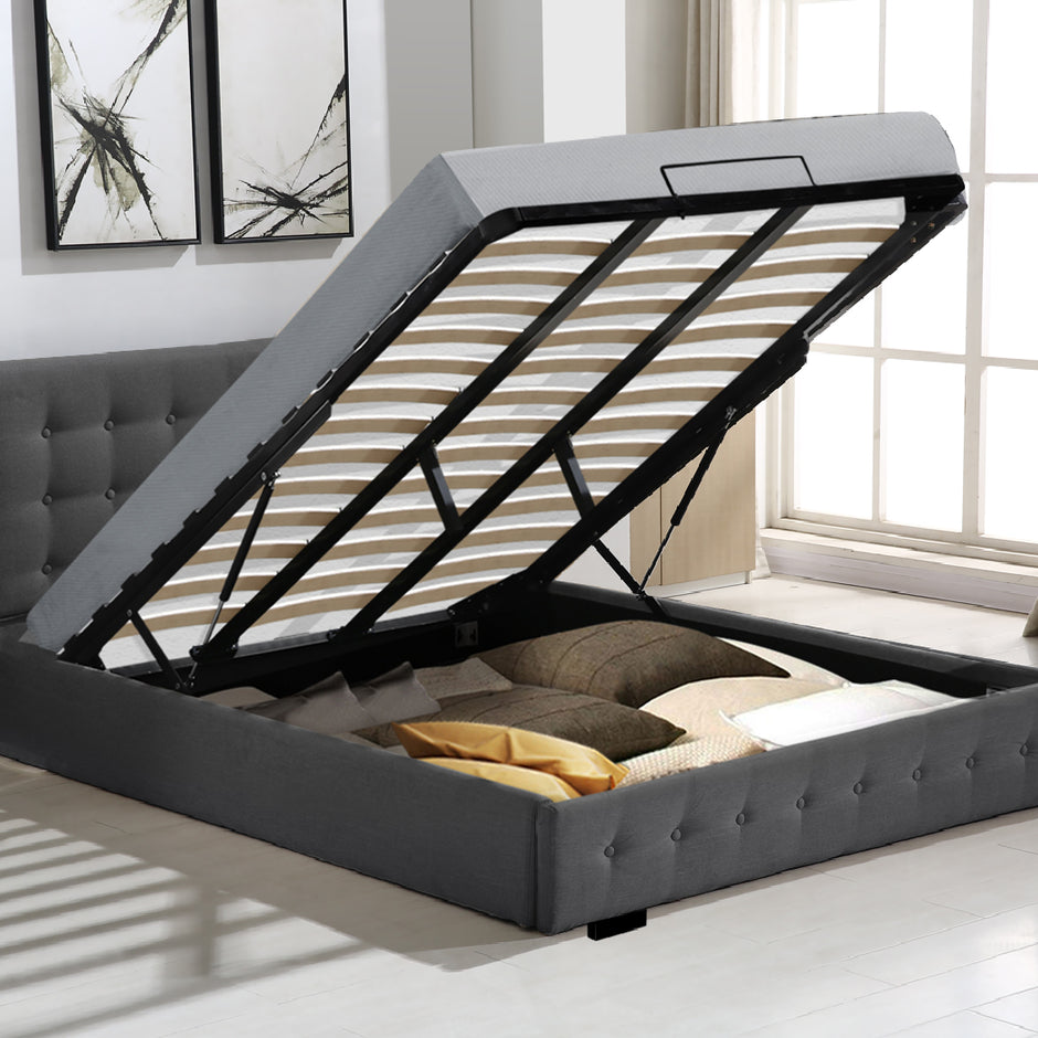 Levede Fabric Bed Frame King Tufted Dark Grey-2006733222549000198