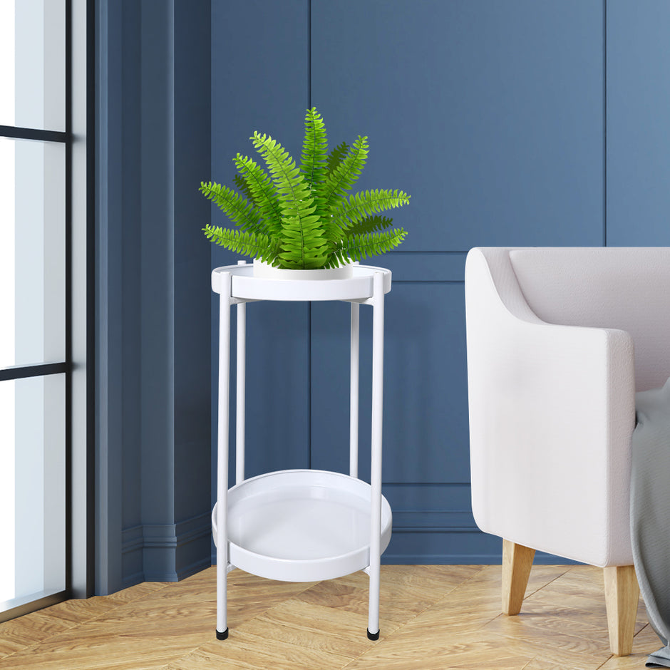 Levede 2 Tiers Plant Stand Metal Flower White Medium-2006732931460108294