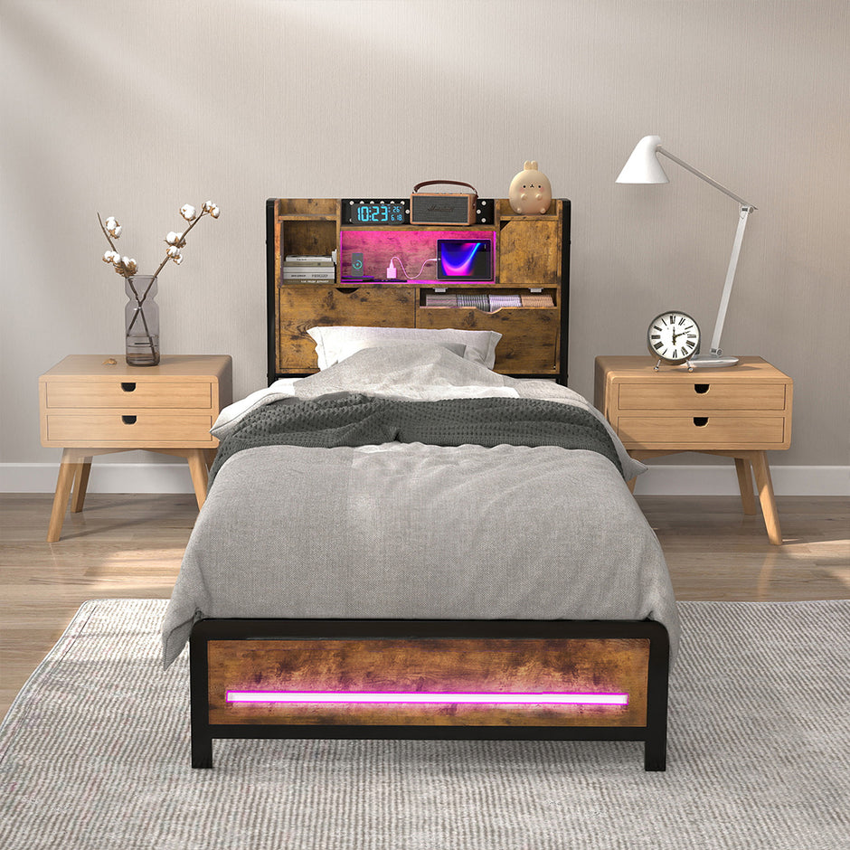 Levede Single Bed Frame Storage Headboard Industrial-2011971104947703815