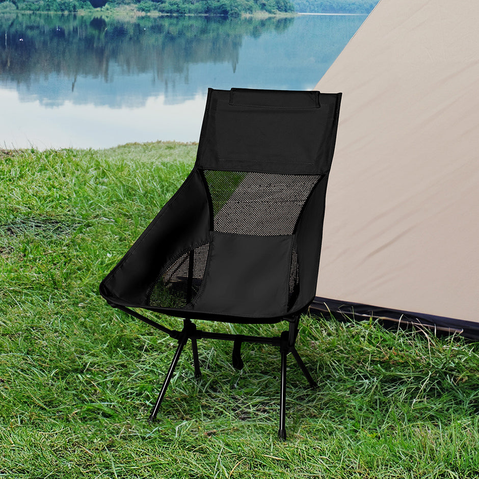 Levede Camping Chair Folding Outdoor Large Black-2018816670809853959