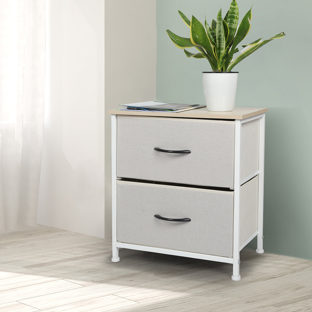 Levede Chest of 2 Drawers Bedside Table Beige-2006733263787397126