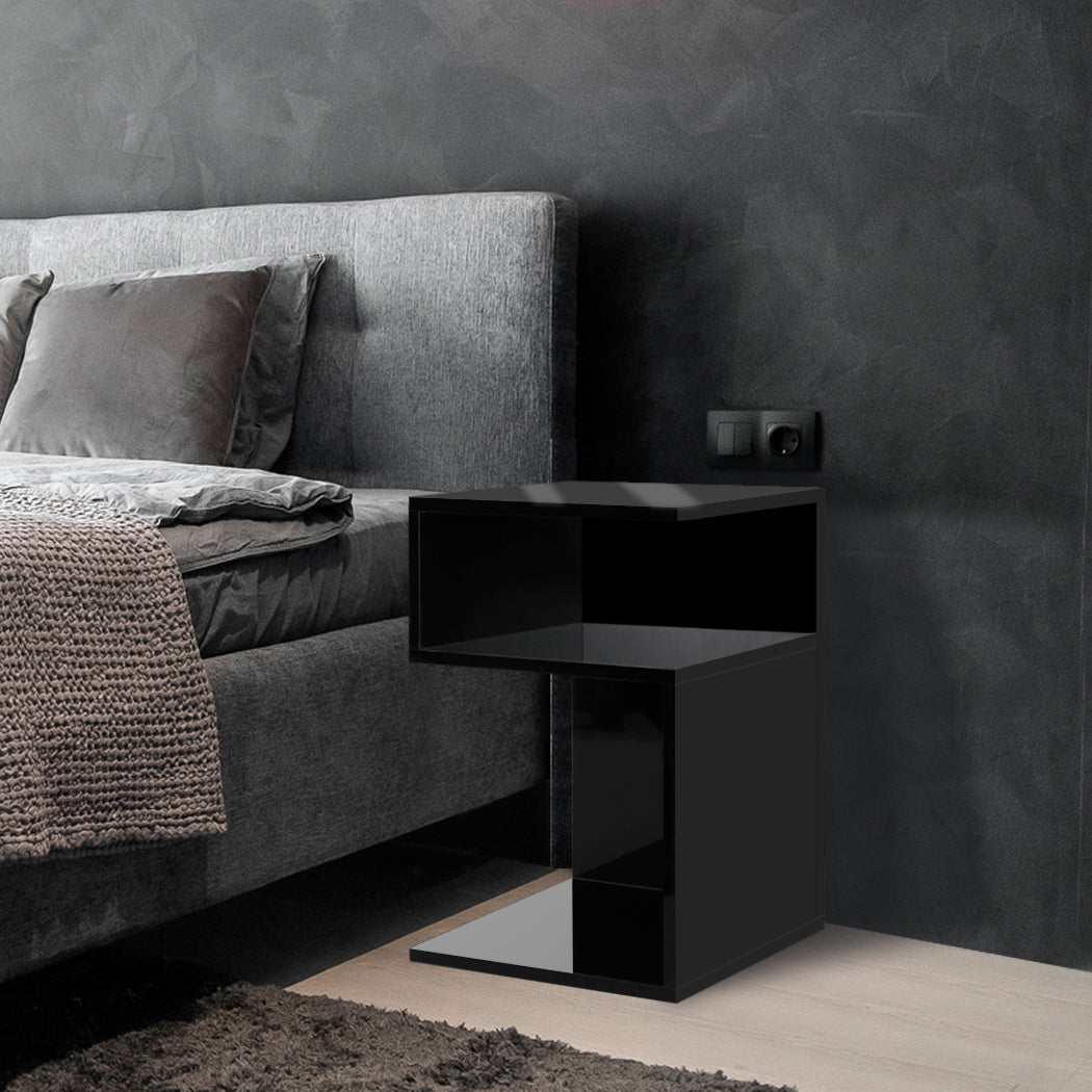 Levede 1xBedside Tables Drawers Side Black-2006733101623021575