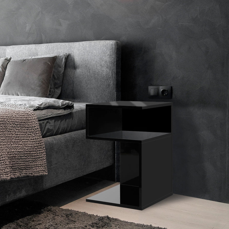 Levede 1xBedside Tables Drawers Side Black-2006733101623021575