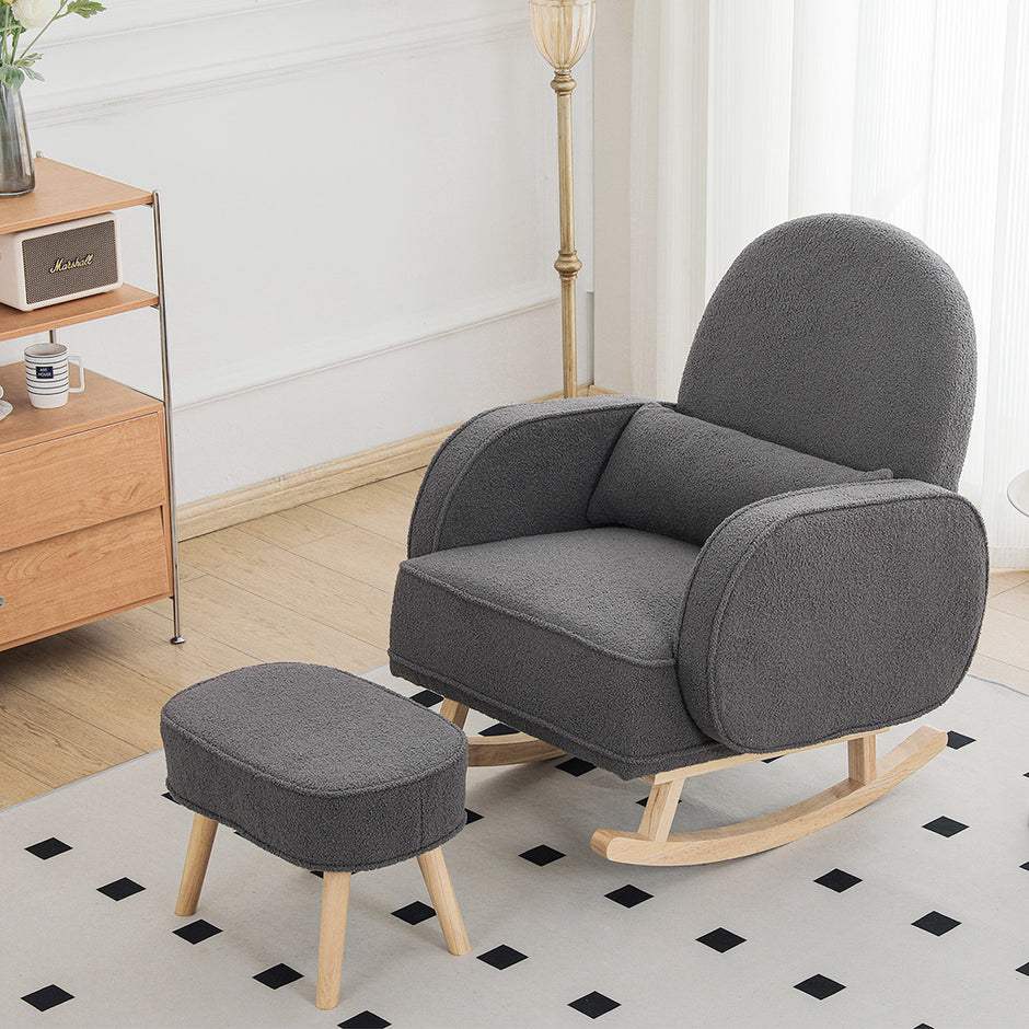 Levede Fleece Rocking Chair with footstool-2006732864741314567