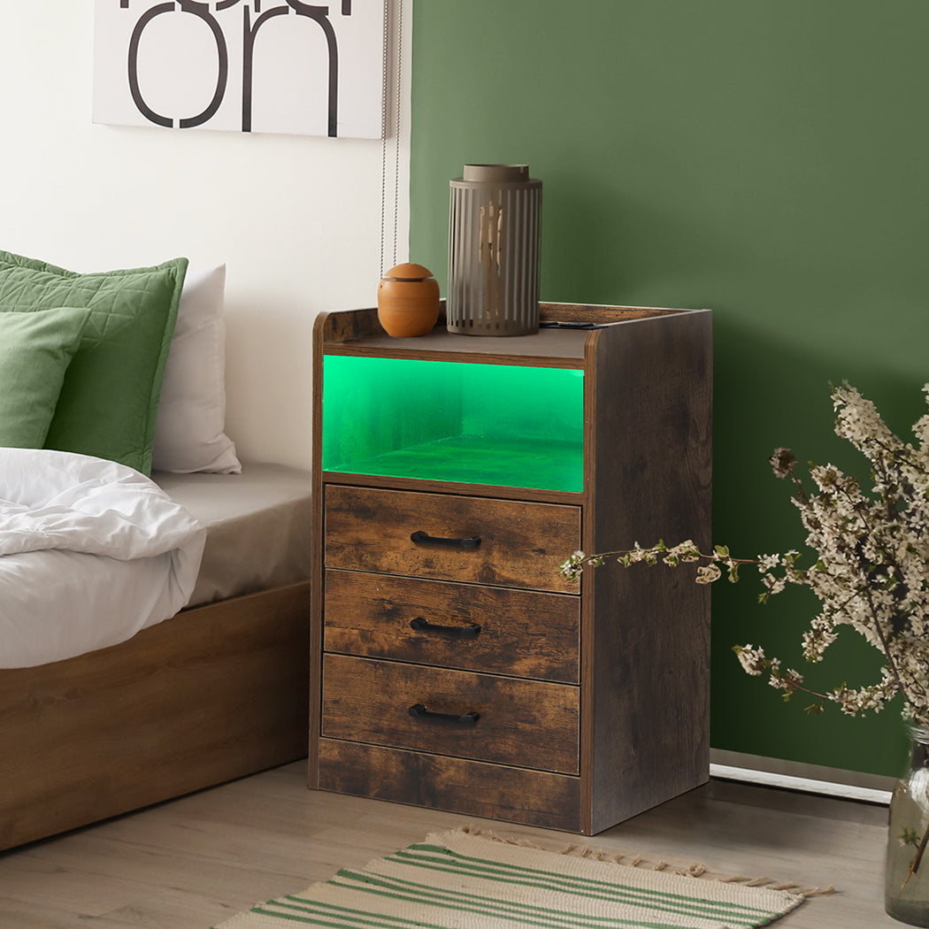 Levede Bedside Table USB Charger Outlet LED Oak-2018816764154089478