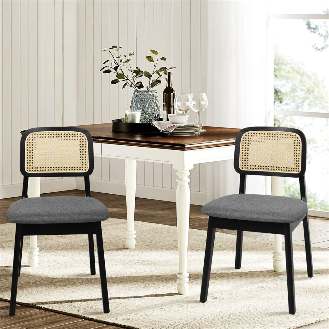 Levede 2x Dining Chair Wood Rattan Armless Black-2006732686818938887