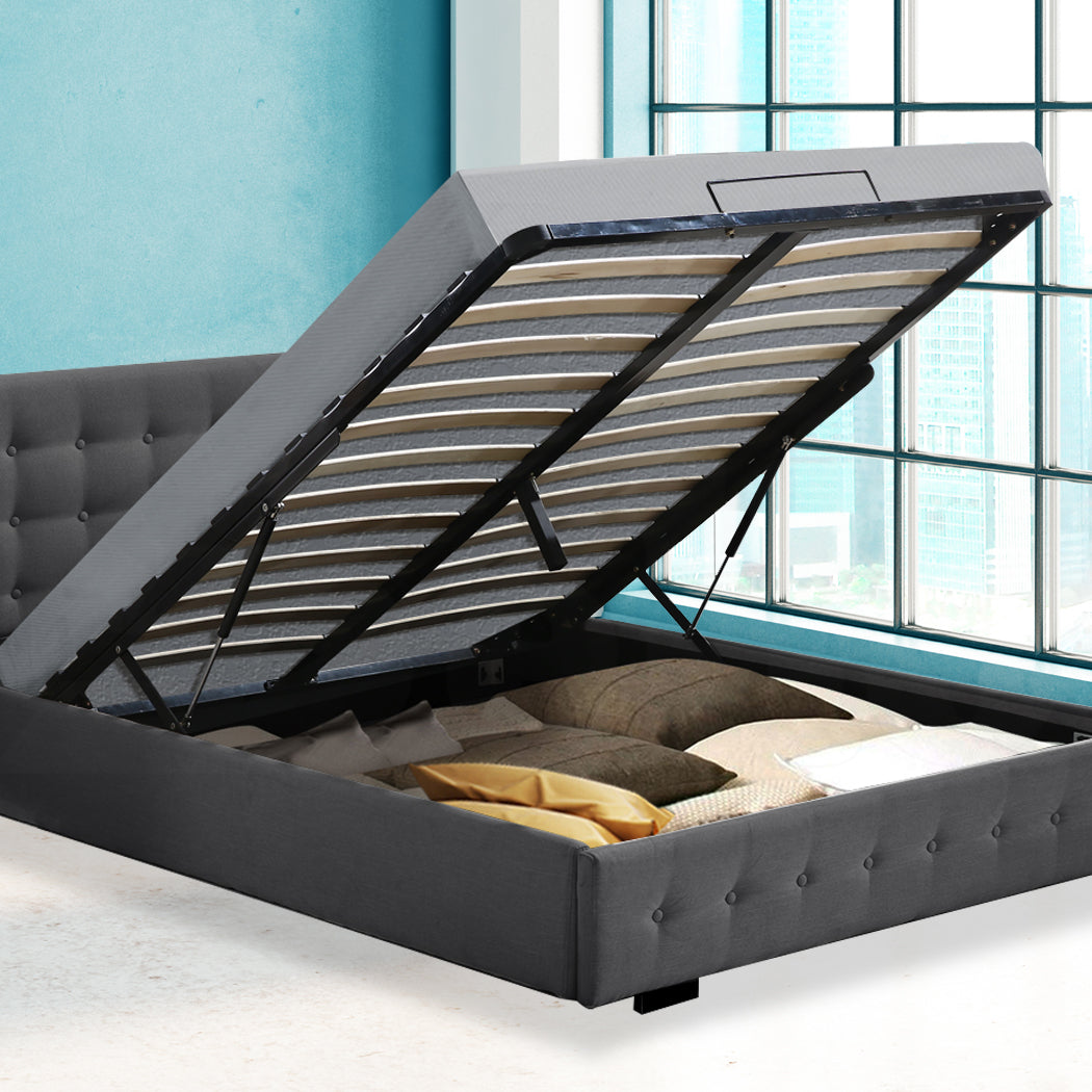 Levede Fabric Bed Frame Queen Tufted Dark Grey-2006733222884544519