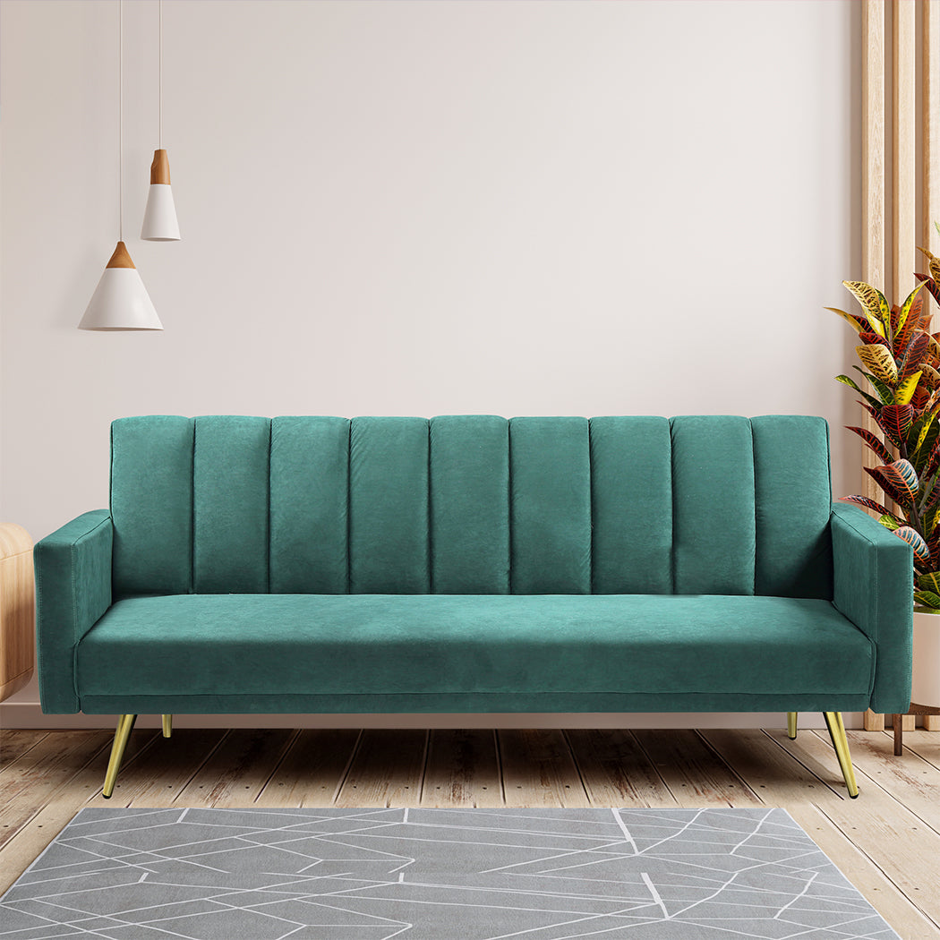 Levede Sofa Bed Convertible Velvet Lounge Recliner Couch Sleeper 3 Seater Green-2006732804997648391
