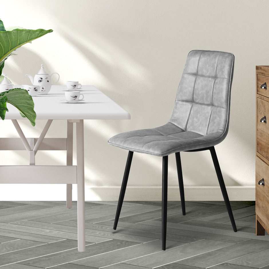 Levede 4x Dining Chairs Kitchen Chair Grey Faux Leather-2006733265016328199