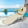 Levede Foldable Beach Lounge Chairs with Face Hole Khaki-2018816828662484999