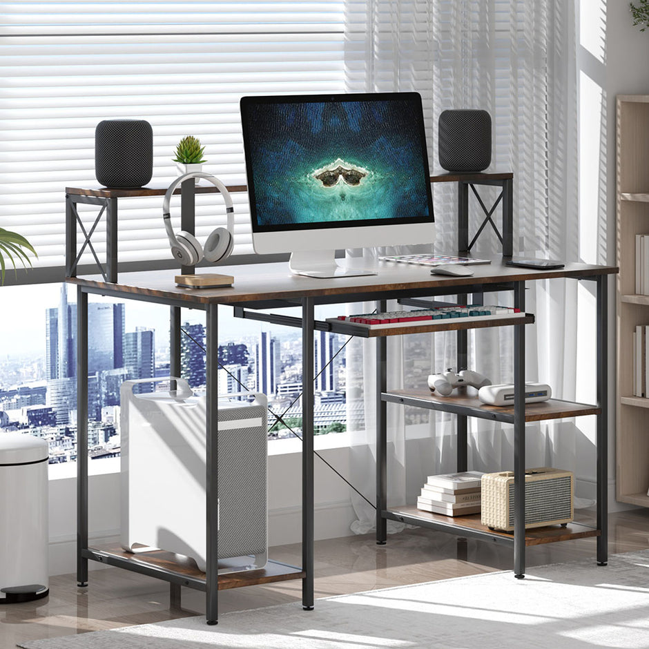 Levede Office Gaming Computer Desk Brown-2006732839713902599
