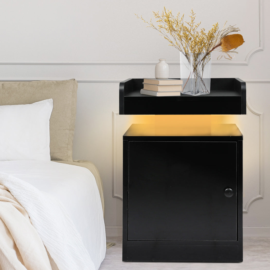 Levede Bedside Table USB Charger Outlet RGB Black-2006732841714585606