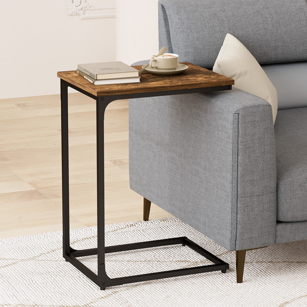 Levede C-shaped End Table Side Sofa Coffee Wood Overbed Laptop Table Industrial-2018816742867996679