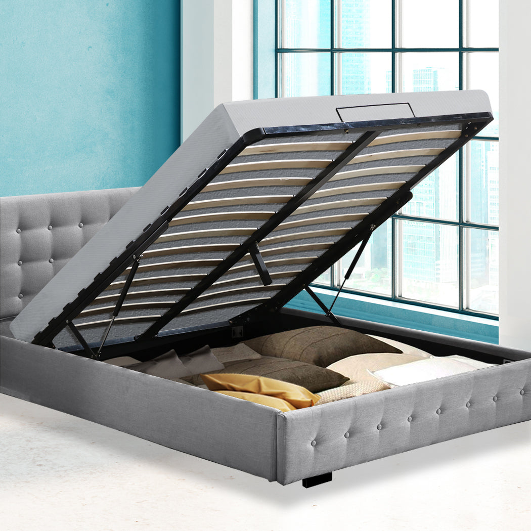 Levede Queen Bed Frame Fabric Tufted Grey-2006733223052316679